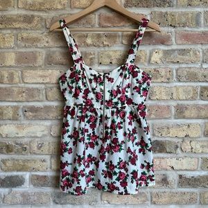 Topshop Tank w/ Pink Roses & Zipper
